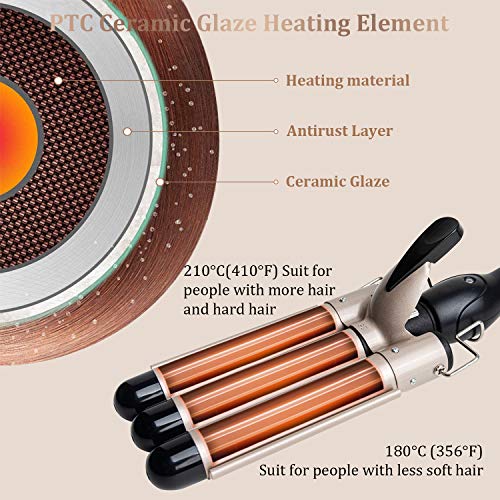 3 Barrel Curling Iron Wand Dual Voltage Hair Crimper Temperature Adjustable 25mm Hair Crimper ，1 Inch Ceramic Tourmaline Triple Barrels ，Hair Waving Styling Tools - Thumbnail 5