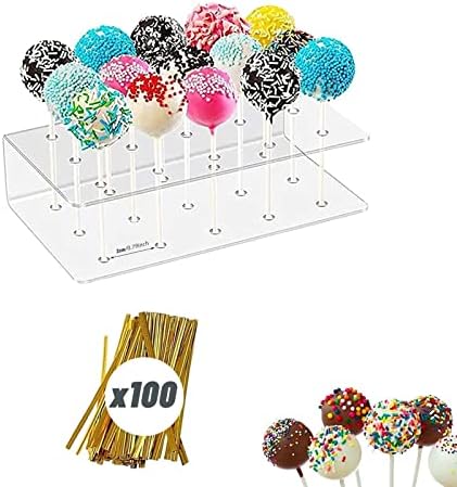 HiYZ Lollipop Cake Pop Mold Maker Set with 15-Hole Acrylic Lollipop Holder,100pcs Gold Twist Ties, Great For Lollipop, Hard Candy, Cake Pop and Chocolate,Suit for Party,Christmas
