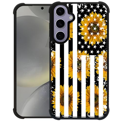 yicomon Compatible with Samsung Galaxy S24 Case，American Flag Sunflower Pattern Print Phone Case Durable Fashion Funny Liquid Silicone Case Soft Anti-Scratch Shockproof Protective Cover