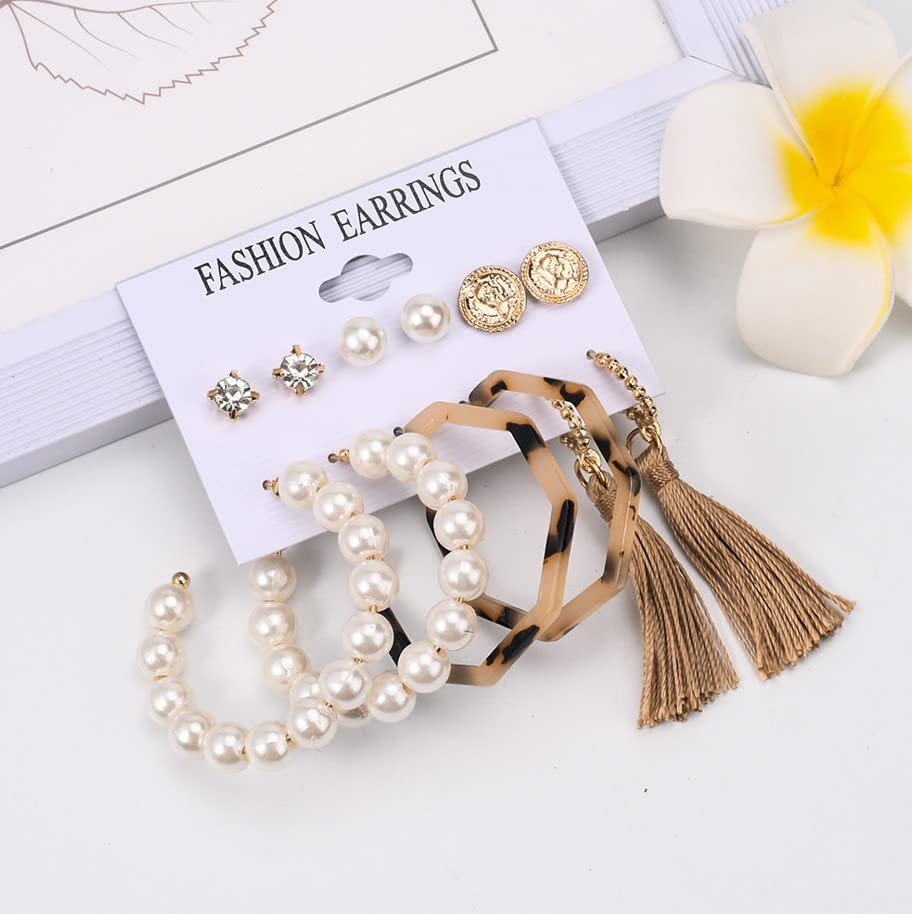 Image of ANNACREATIONS Stylish combo of pearl stud hoop earrings set for Women Girls