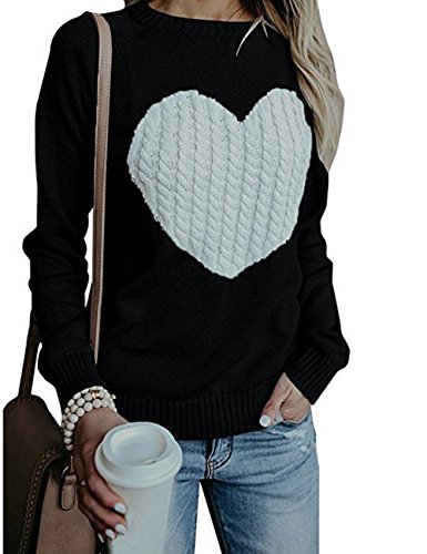 Women's Pullover Sweaters Long Sleeve Front Ribbed Knitted Cute Heart Sweater2
