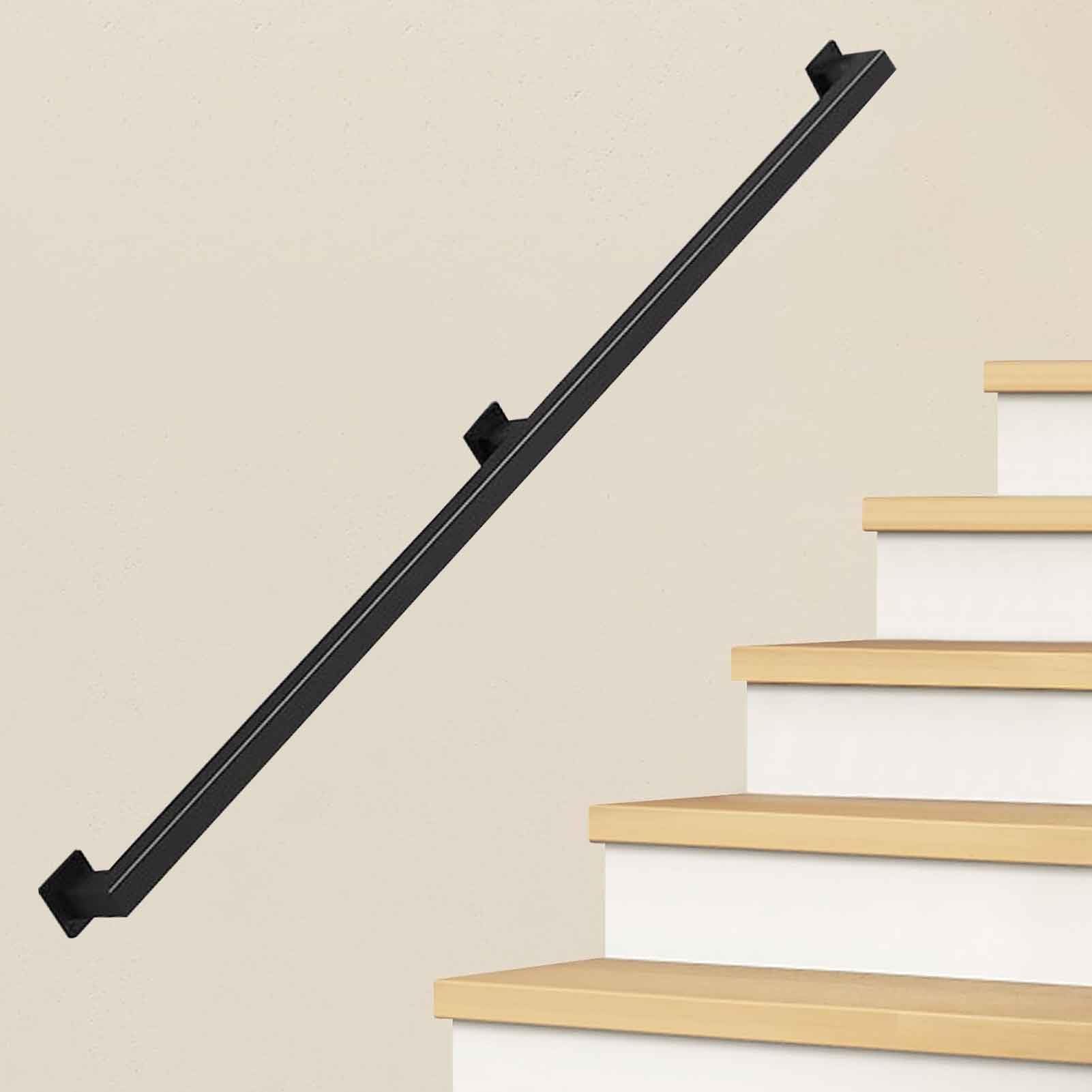 Stair Handrail for Indoor/Outdoor, 1ft-20ft Black Banister Staircase for Steps, Wrought Iron Square Pipe Hand Rails(7ft/210cm)