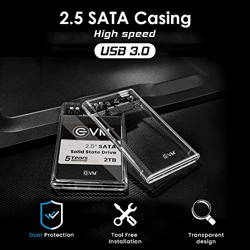 EVM 2.5" SATA SSD Casing USB 3.0 - Portable External Hard Drive/SSD Transparent Case Cover - Fast Transfer Speeds Upto 5Gbps, On-The-Go Storage &... - Image 2
