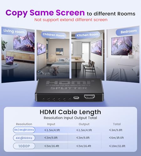 Image of avedio links 4K HDMI Splitter 1 in 4 Out with Hdmi 2.0 Cable, HDMI Video Distributor 1X4 Mirror Duplicate 1 Source to 4 Displays (Only Mirror, Not for Extended), Support 1080P@60Hz, 3D, PS5, HDTV