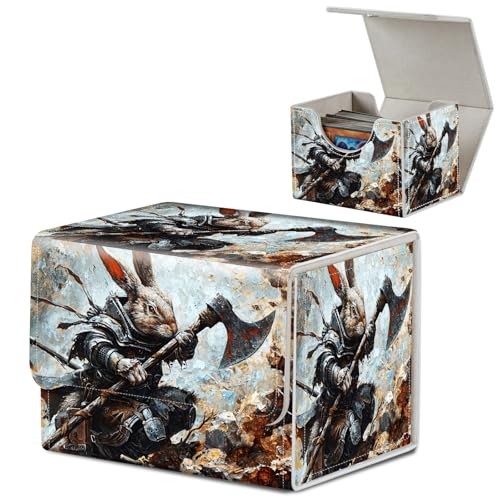 Card Deck Box for MTG, Microfiber Lining and Waterproof PU Leather Large Size Card Box, Fit 100+ Single Sleeved Cards, Strong Magnet Collectible Card Storage Box Fit TCG Fit MTG,Rabbit Dragon Warriors