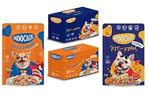 Moochie Wet Dog Food Boost Immune Formula, Duck Meat, Cranberries, Goji Berries and Green Apples, 85 g. (12 Pouch)+ Fit&Firm with Lamb Carrot, Green Pea, and Pumpkin 85 g (12 Pouch)