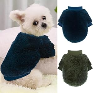 2 Pieces Dog Sweaters for Small Dogs Boy Fall Small Dog Sweater Winter Warm Puppy Clothes Fleece Chihuahua Sweater Cute Small Dog Clothes for Girls Male Cat Clothes, Blue, Dark Green, XS