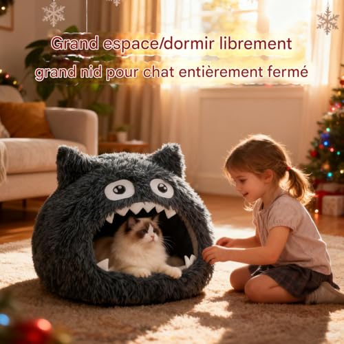 Panier pour chat couvert en forme de maison avec coussin lavable