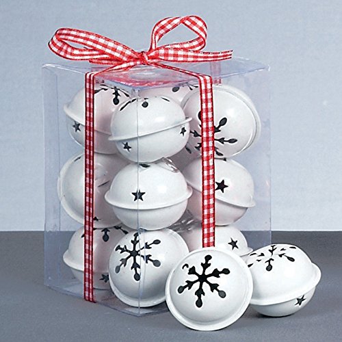 Zoex™ New 12 White Snowflake 40mm Jingle Bell Christmas Ornaments, 40 mm