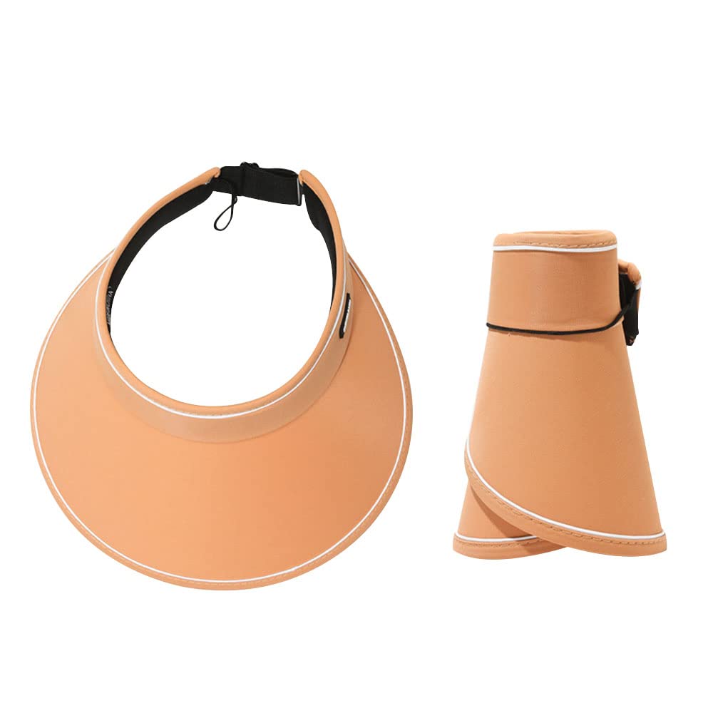 Women Visor Hat for Men Wide Brim Adjustable Summer Beach Golf Sun Hat Foldable Roll Up Ponytail Sports Tennis Cap, Orange, One Size