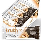 Truth Bar Prebiotic & Probiotic Keto Snack Vegan Bars with Omega-3's - Synbiotic High Fiber Snacks - Low Sugar, Kosher, Gluten Free - Dark Chocolate Peanut Butter Crunch (Pack of 12)