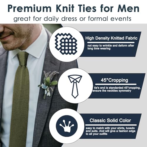 Image of Mantieqingway Pointed Knit Ties for Men Pure Color 2.76'' Skinny Neck Tie Formal Business Knitted Tie for Daily Wedding Party