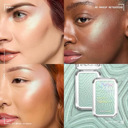 NYX Professional Makeup Highlighter für das Gesicht, Butterweiche Textur, Mit pflegender Sheabutter, Mangobutter und Mandelbutter, Vegan, Buttermelt Highlighter, Farbe: Butta Mint
