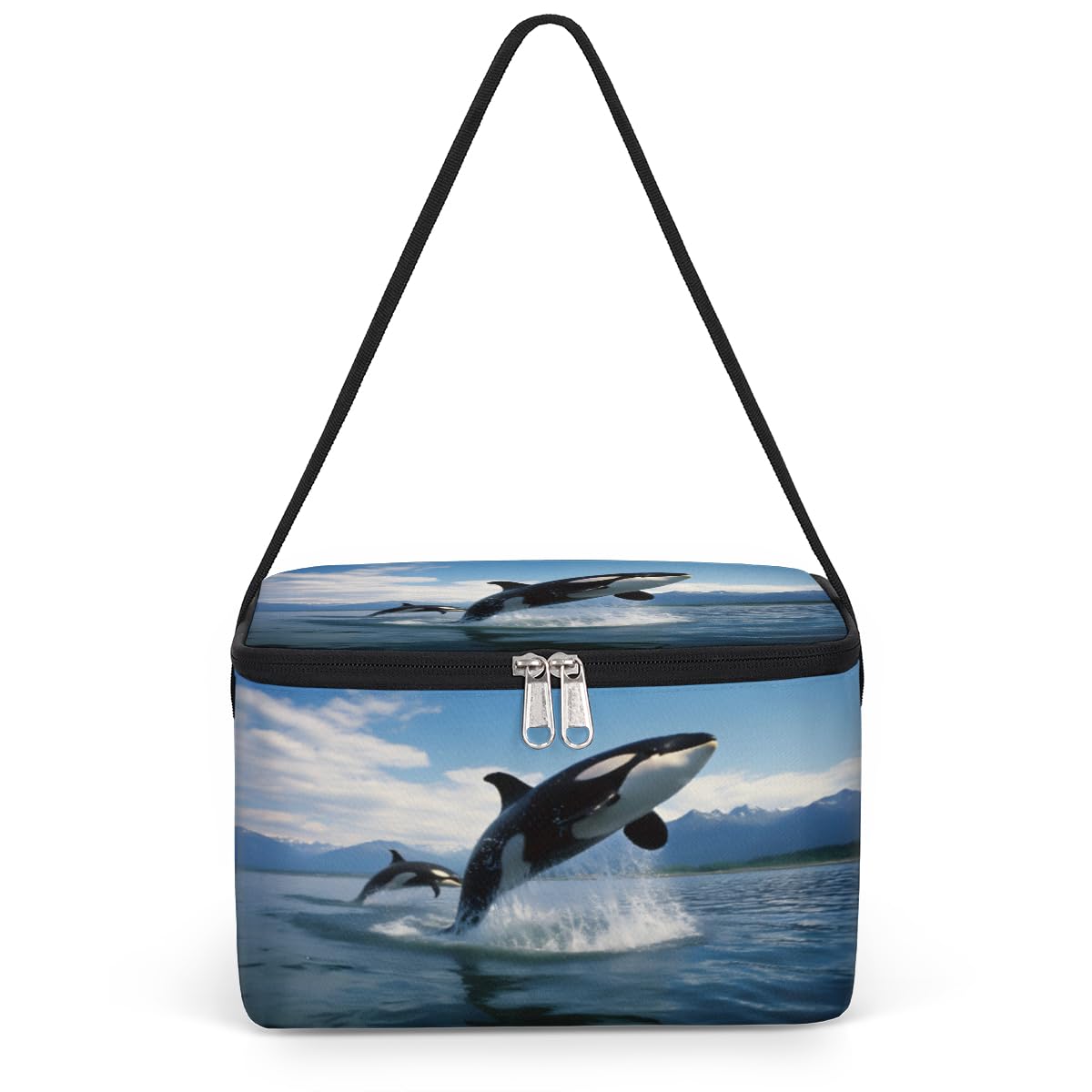 GzLeyigou Ocean Dolphins Lunch Bags for Women Men 9 Cans, Hot & Cold Food Delivery Bag Insulated Grocery Bag Insulated Lunch Box Marine Life Cooler Bag for Office Work Picnic Beach