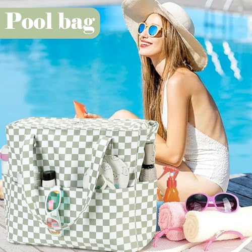 Image of LEDAOU Beach Bag Waterproof Sandproof Women Beach Tote Pool Bag with Zipper for Swim Gym Grocery Travel with Wet Pocket | Sandproof