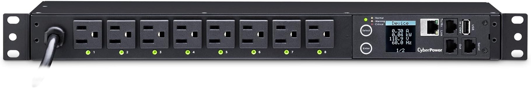 CyberPower PDU81001 Switched Metered-By-Outlet PDU, 100-120V/15A, 8 Outlets, 1U Rackmount