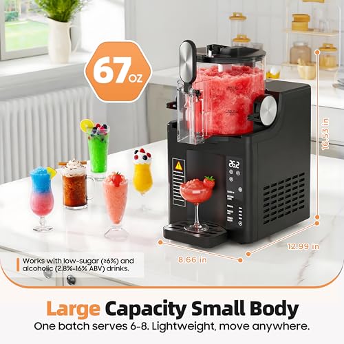 Image of Slushie Machine for Home, 67 oz No Ice Needed Frozen Drink Machine & Soft Serve Ice Cream Maker, 6 Presets with Auto-Clean for Slushy, Margaritas & More. Black