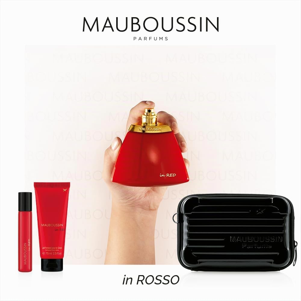 Mauboussin - Cofanetto Prestige In Red : Eau de Parfum 100ml, Latte Corpo 75ml, Spray da Viaggio 20ml & Borsa a Tracolla
