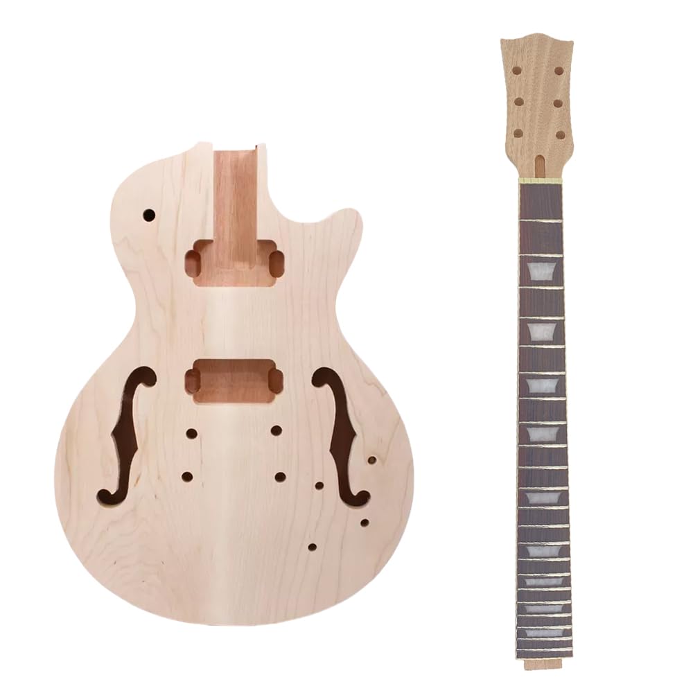 1 set chitarra kit Collo Della Chitarra 22fret 23 pollice Corpo Della Chitarra Semi Hollow Mogano Acero Tastiera FAI DA TE Chitarra
