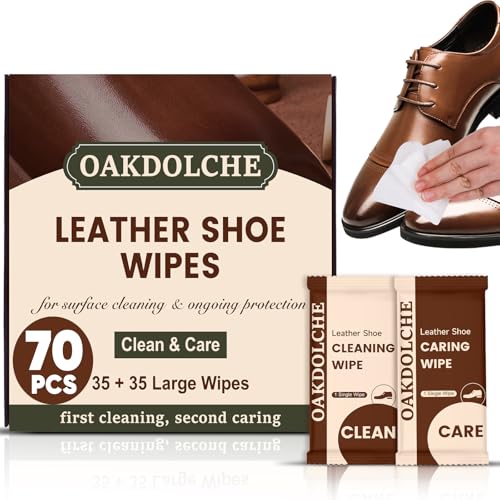 OAKDOLCHE 70PCS Leather Shoe Wipes (35 Clean + 35 Care) Independent Packaging Leather Wipes for Clean & Restore Leather Cleaner and Conditioner for Shoes Boots Bags & Car Interior