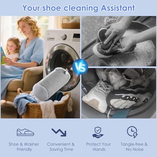 Image of Teletrogy Shoe Washing Machine Bag 2Pcs, Laundry Bag for Shoe Washer & Dryer, Sneaker Cleaning Bag Plush Fibers for All Size Sneaker Deep Clean, Reusable Tennis Wash Bag Invisible Zipper (Grey)