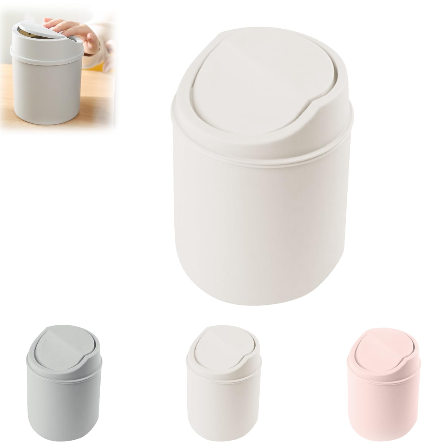 Mini Desk Trash Can with Lid Swing-Lid Wastebasket Trash Can for Desk Tiny Countertop Garbage Bin Small Garbage