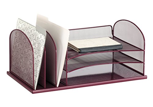 Safco Products Onyx Mesh 3 Sorter/3 Tray Desktop Organizer 3254WE, Wine Powder Coat Finish, Durable Steel Mesh Construction