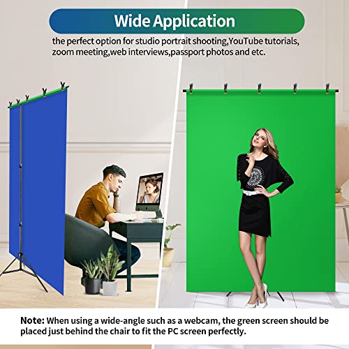 Hemmotop Green Screen Backdrop With Stand Kit 5X6.5Ft For Zoom, 2-In-1 Reversible Blue Screen And Green Screen With Portable T-Shaped Background Support Stand, 5 X Backdrop Clip #TOP6