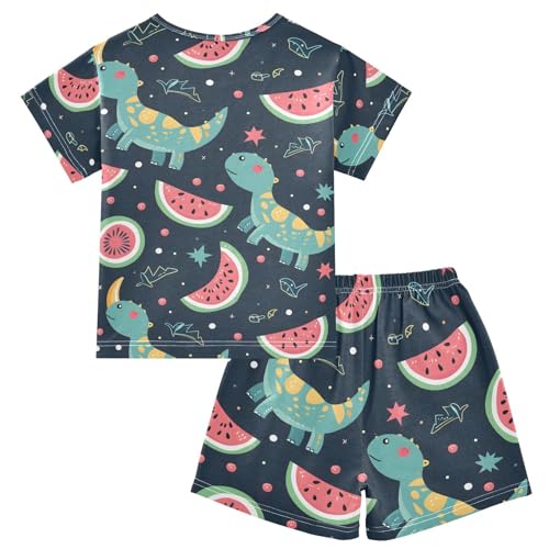 ALAZA Dinosaur Watermelon Blue Pajamas Short Sleeve 2 Piece Sleepwear Top and Bottom Pajama Set Unisex2