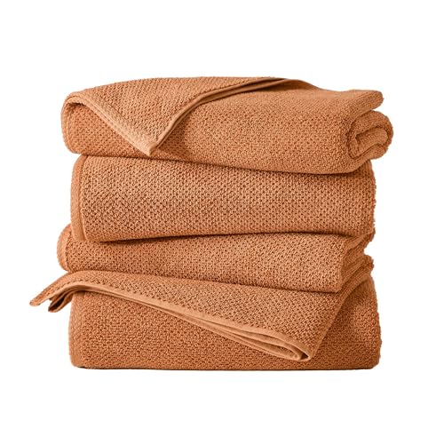 Great Bay Home 100% Cotton 4 Pack 54x27 Bath Towel Set - Absorbent, Quick-Drying, Durable Towels for Bathroom Decor - Low-Twist, Two-Ply Fibers (Clay)