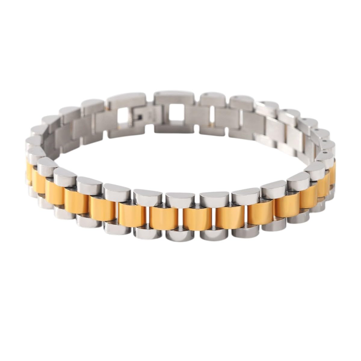 mens 18k plated two tone wide link watch strap style bracelet | bracelets for men and boys | waterproof & anti-tarnish jewels | statement jewelry | elegant gift