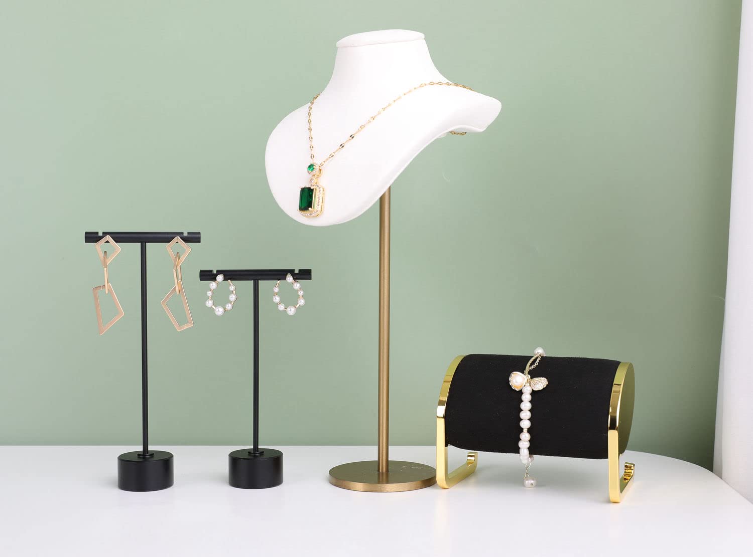 GemeShou 2stuks Zwarte T-staal oorbelweergavestand voor show, metaal sieraden oorbelhouder voor verkoop, boutique fotomateriaal[Zwart-Hexagoonbasis 2stuks