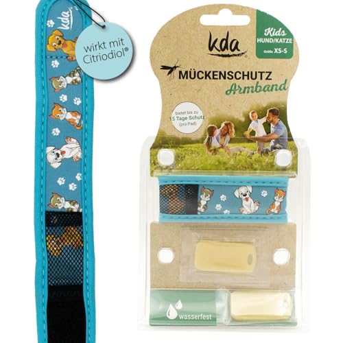 kda Mückenschutzarmbänder für Kinder - Sicherer Mückenschutz - Baustelle & Hund/Katze Design - Nylon (Hund & Katze) Mücke Camping Garten Urlaub Schultüte