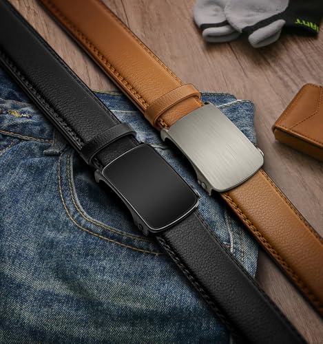 BULLIANT Men Belt 2 Gift Pack, Ratchet Belt Fully Adjustable For Men Dress Casual Pants Jeans 1 3/8" -Noncuttable2