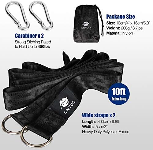 Anyoo Hammock Straps,Durable Tree Swing Straps 300cm Long,Hanging Kit with Strudy Steel Carabiners,Easy and Fast,for Garden Backyard Park Camping Outdoor Activities