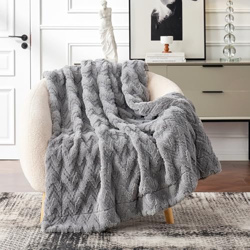Cozy Bliss Faux Fur Textured Throw Blanket for Couch Super