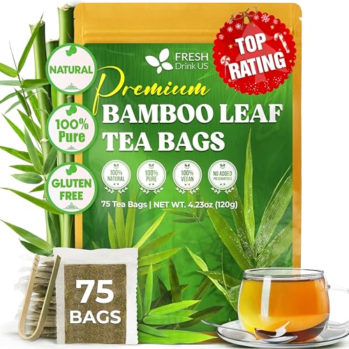 Image of FreshDrinkUS, Premium Bamboo Leaf Tea Bags | 75 Count | Naturally Light & Refreshing Caffeine-Free Herbal Tea - From 100% Natural Bamboo Leaves. Sugar-Free. Vegan