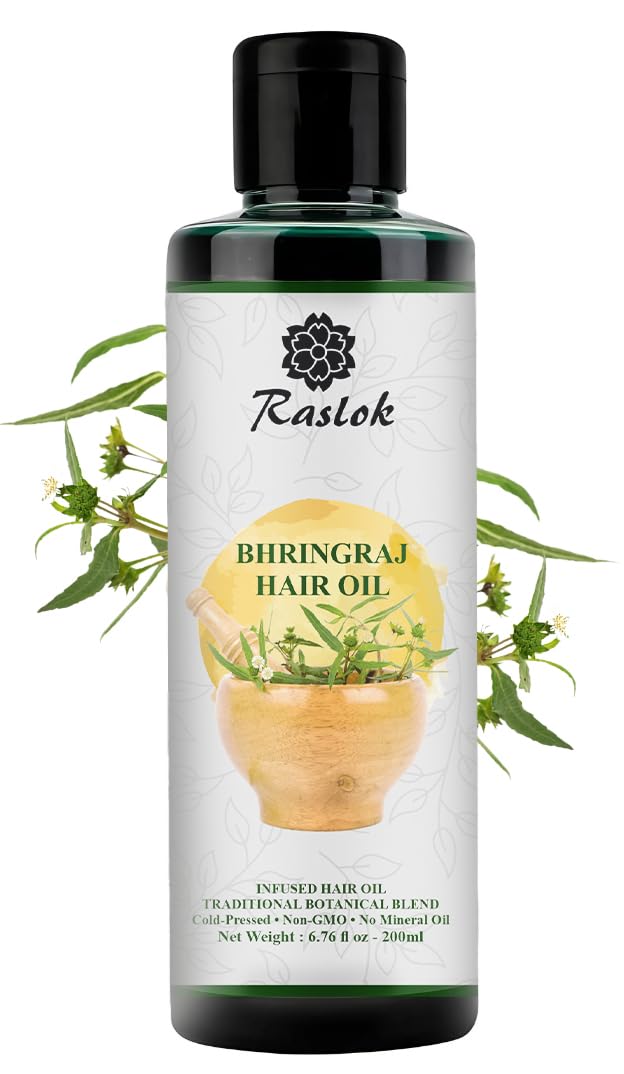 Bhringraj Hair Oil 6.76 fl oz 200ml | Ayurvedic Botanical Blend with Amla, Neem, Hibiscus & Brahmi | Cold-Pressed | Non-GMO | No Mineral Oil | Made in India