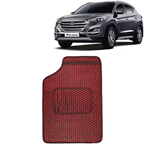 Image of Kingsway Dotted Design Car Floor Foot Mats Universal Fit for Hyundai Tucson, Model Year : 2022 Onwards, Water and Dustproof, Color Red, Set of 5 Pieces