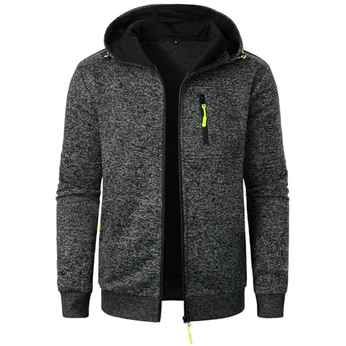 Chaqueta con capucha y cremallera para hombre, abrigo informal de forro polar para deporte e invierno, abrigo cálido de invierno para hombre, gris oscuro, S