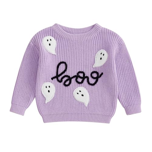 Toddler Baby Boys Girls Halloween Sweater Knitted Pumpkin Embroidered Long Sleeve Pullover Sweatshirt Winter Clothes