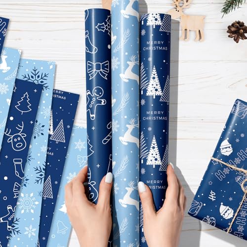 GmeDhc Geschenkpapier Weihnachten Set, 12 Stück Geschenkpapier Weihnachten, 50x70cm Wrapping Paper Christmas mit 2 Rollen Baumwollseil, Vintage, Kraftpapier