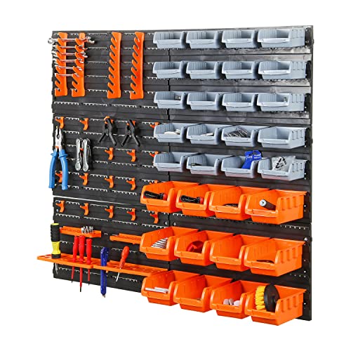 Taylor & Brown 66pc Wall Mounted Storage Bins & Backboards Tool Organiser Box for Garage Shelving Units Workshop DIY Shed Storage Box Rack Plastic Drawers