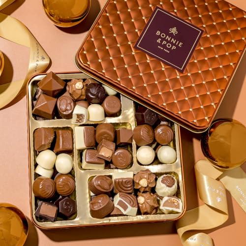 Image of Chocolate Gift Basket- Mothers Day Candy Gift Box with Assorted Milk, Dark & White Chocolate Truffles - Food Present Idea for Mom, Her, Women, Corporate, Get Well, Sympathy, Birthday- Bonnie & Pop
