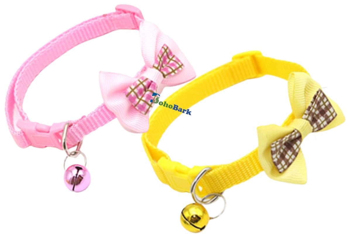 BohoBark Cat Collars Set of 2 with Bell,Kitten and Small Dogs Soft Adjustable Collar Safe,Solid and Protection Breakaway for Cats and Puppies,Cute Kitty Neckband - (Random Colors) (B0C8B59LYV) Amazon Price History, Amazon Price Tracker