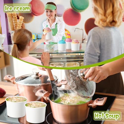 Image of Fulmoon 12 oz 100 Pack Paper Containers with Lids Soup Bowl Cup, White | Disposable Ice Cream Cup, Kraft Food Containers with Vented Lid Stackable for Hot Soup Dessert Cake Fruit Microwave Takeout