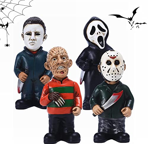 Cafele Horror Movie Garden Gnomes Set Garden Nightmares Michael Myers Freddy Jason Horror Gnomes Resin Statues Figurines Halloween Decorations For Indoor & Outdoor Yard Patio Lawn Décor (4 -Pack) #TOP19