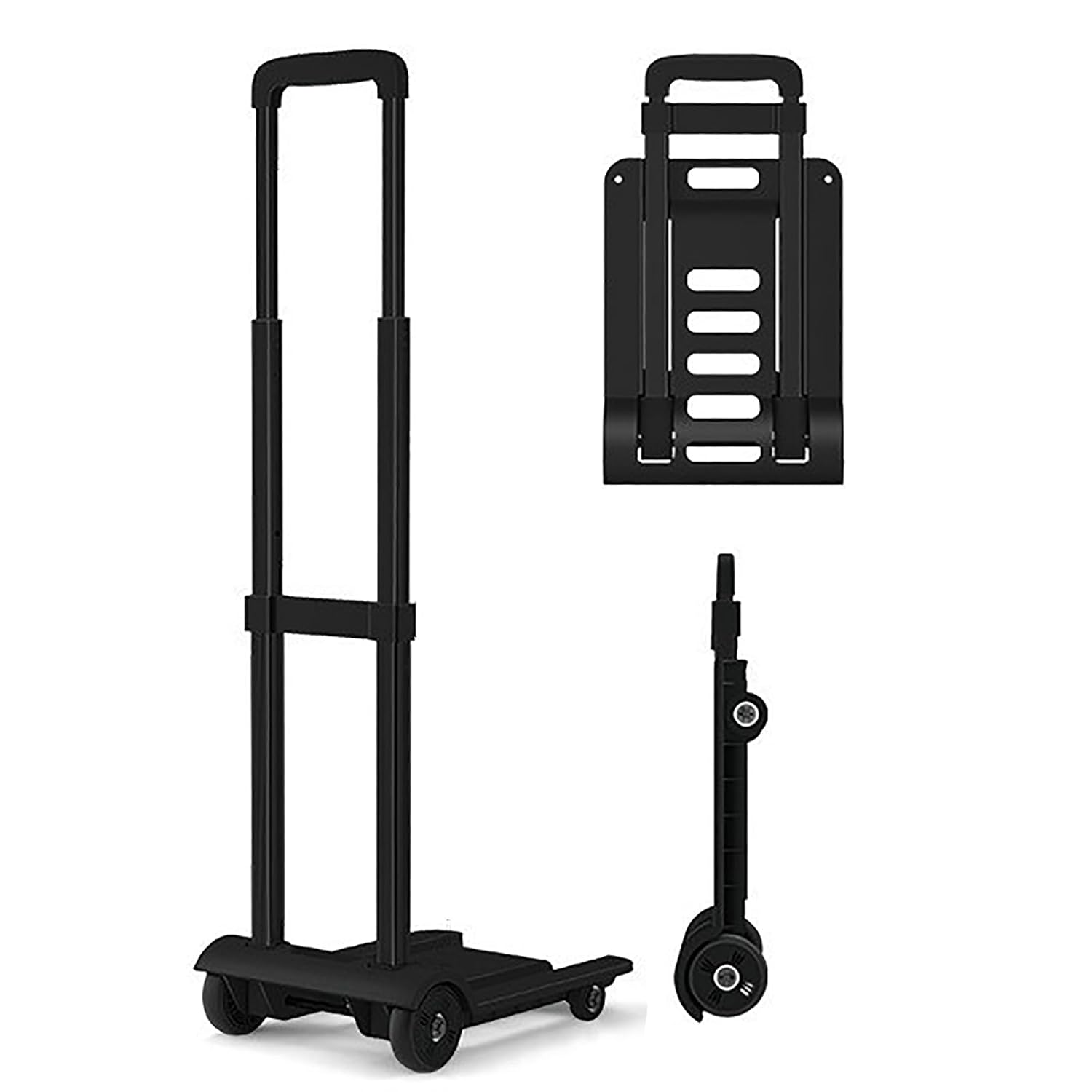 Travel Trolley 4 Lightweight Luggage Cart Wheels Folding Compact Backpack Trolley Rolling Luggage Cart for Bags, Pet Carriers, Dog Backpacks Carrier (Black)