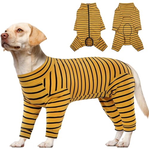 Kuoser Recovery Suit for Large Dogs After Surgery, Long Sleeve Dog Surgery Recovery Suit, Dog Onesie for Abdominal Wounds Skin Disease, Yellow XXL XXL (Back Length: 24'') Yellow