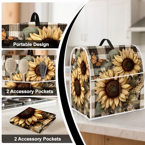 Image of 6-8 Quart Kitchen Stand Mixer Dust Cover, Kitchen Appliance Protective Covers with Top Handle and Pocket, Two sunflowers